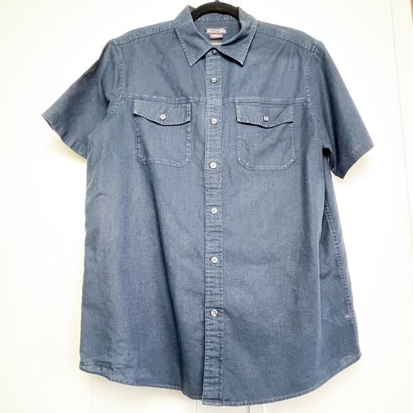 Michael Kors Linen Blend Navy Front Pocket Button Up Shirt Men’s Size Medium - Picture 1 of 9